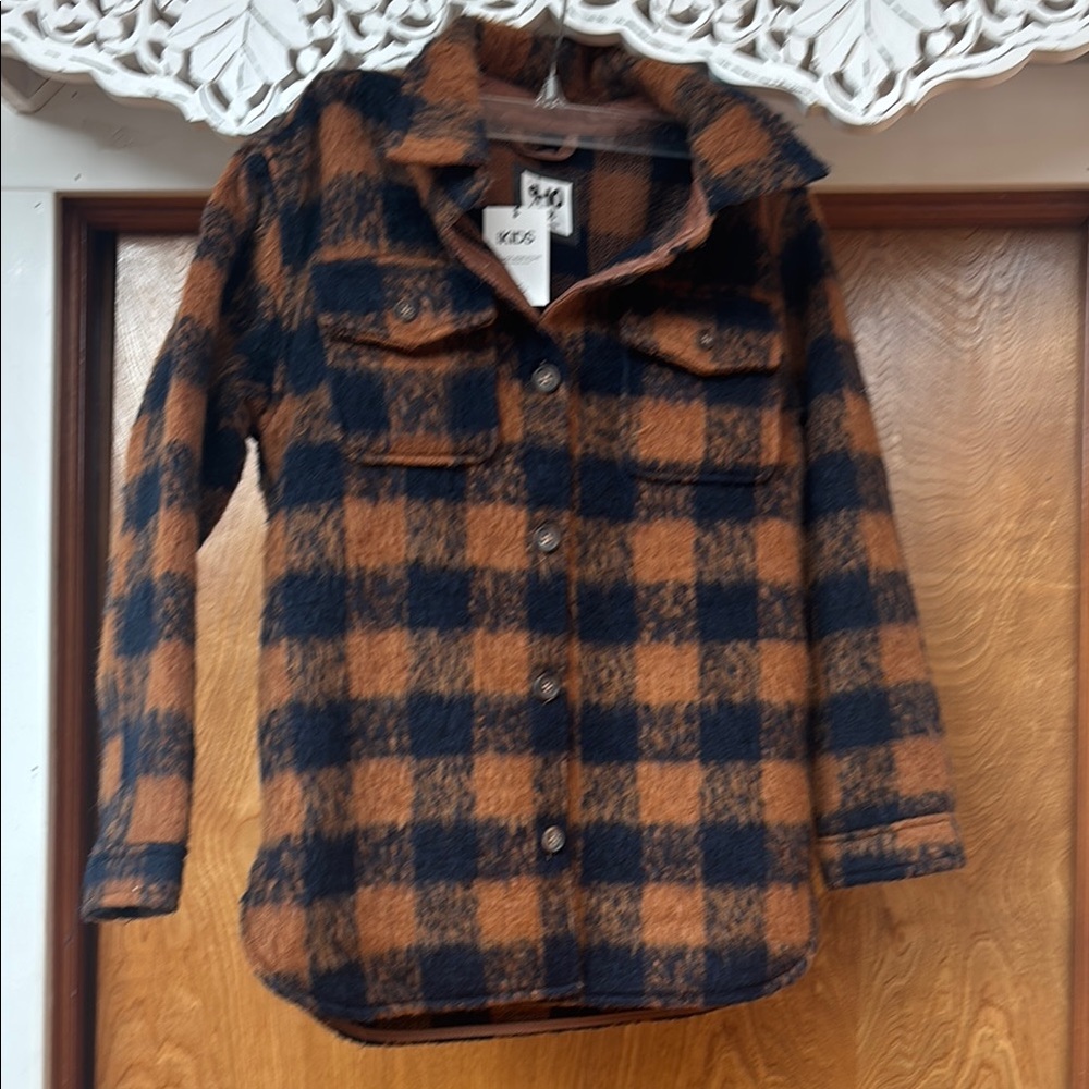 Kids Plaid Shirt- Jacket - Blue and Brown wool shacket 9/10